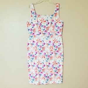 Ann Taylor Floral Printed Square Neck Lined Midi Dress Spring Easter - Size 12